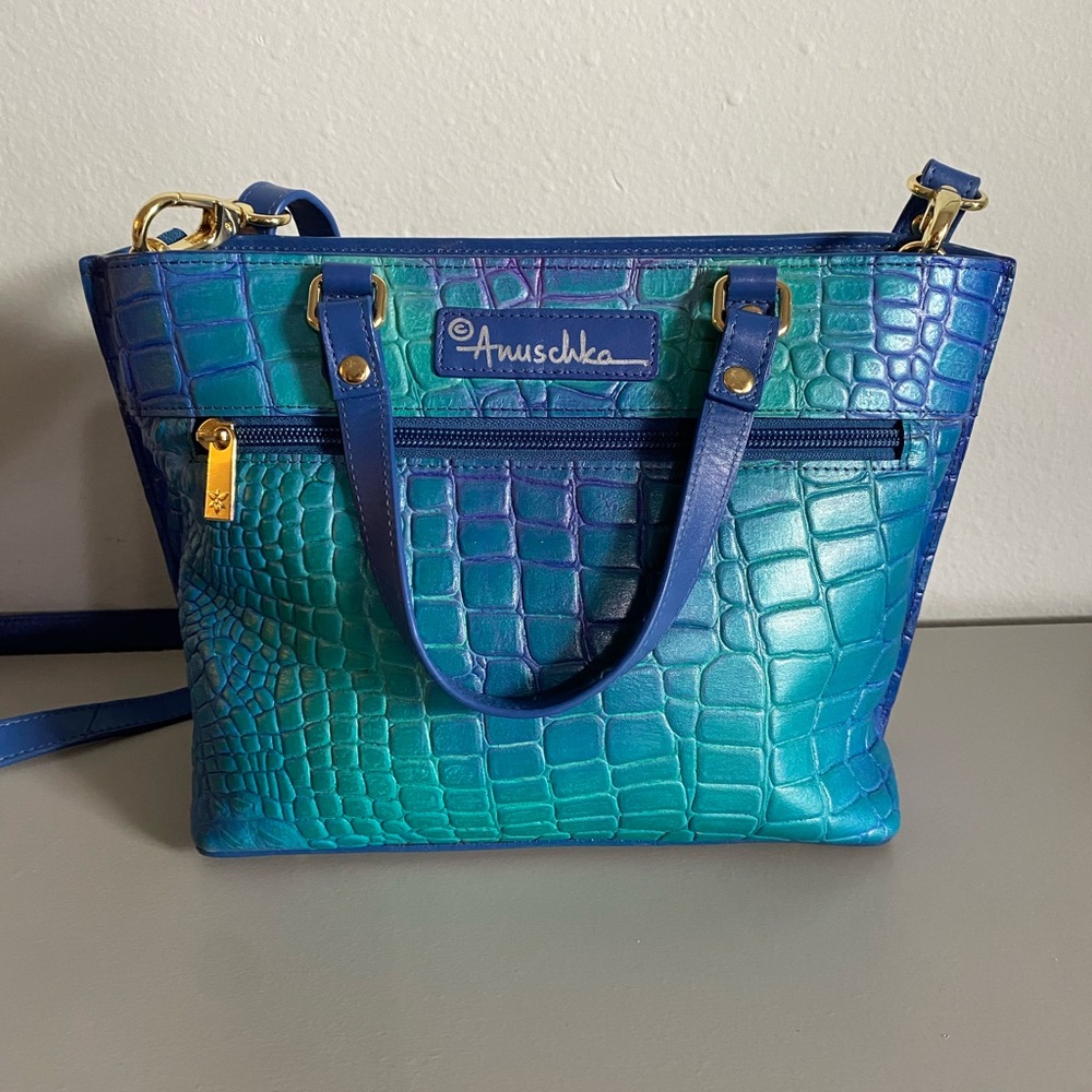 Anuschka Vibrant Blue and Green Crossbody Bag